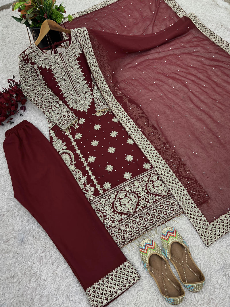 SR 1654 Faux Georgette Heavy Embroidery Sequence Work Full Sleeve Revet Moti Work Pakistani Suits