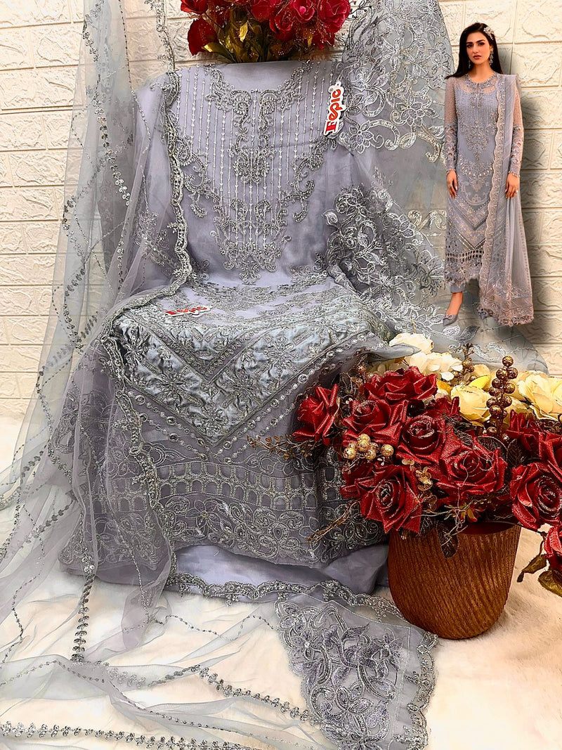 Fepic Rosemeen D 5421 Organza Heavy Embroidered With Handwork Pakistani Suits