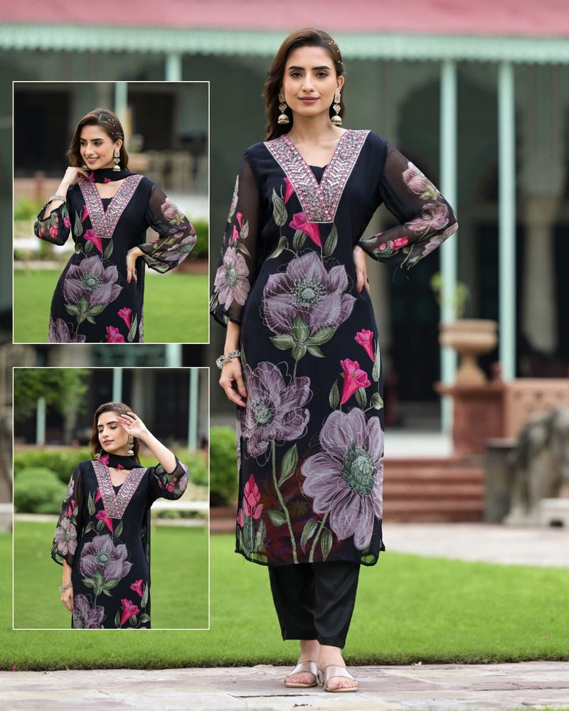 Sonika Heavy Georgette With Sequence Embroidery Work Stylish Premium Kurti