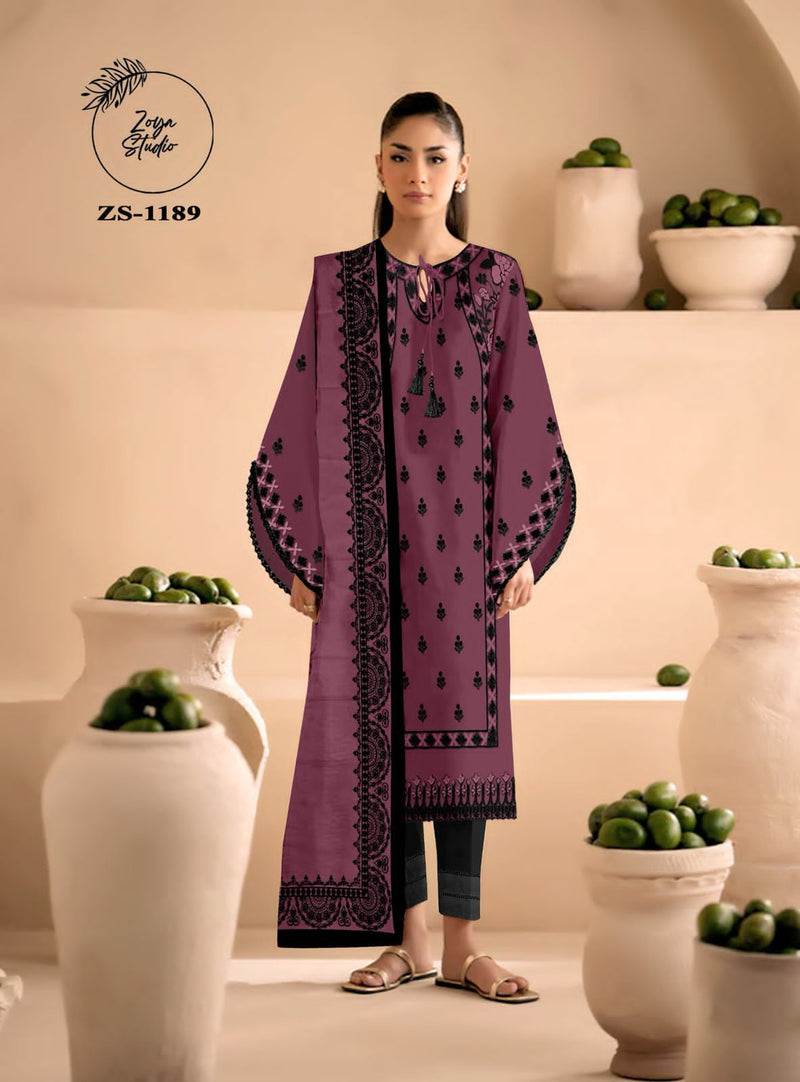 Zoya Studio ZS 1189 D Readymade Satin Georgotte Delicate Embroidery Latkan Pakistani Pret