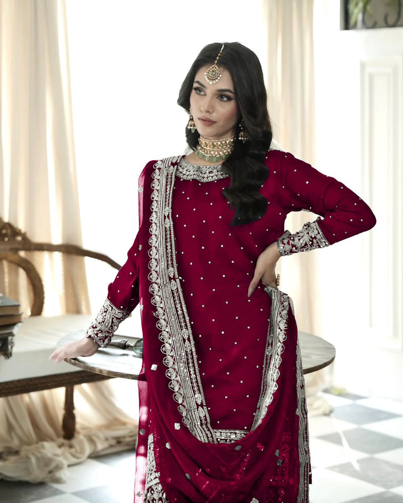 SSR 502 Embroidery Sequence Work Top Gharara And Dupatta With Rivet Moti Work Pakistani Suits