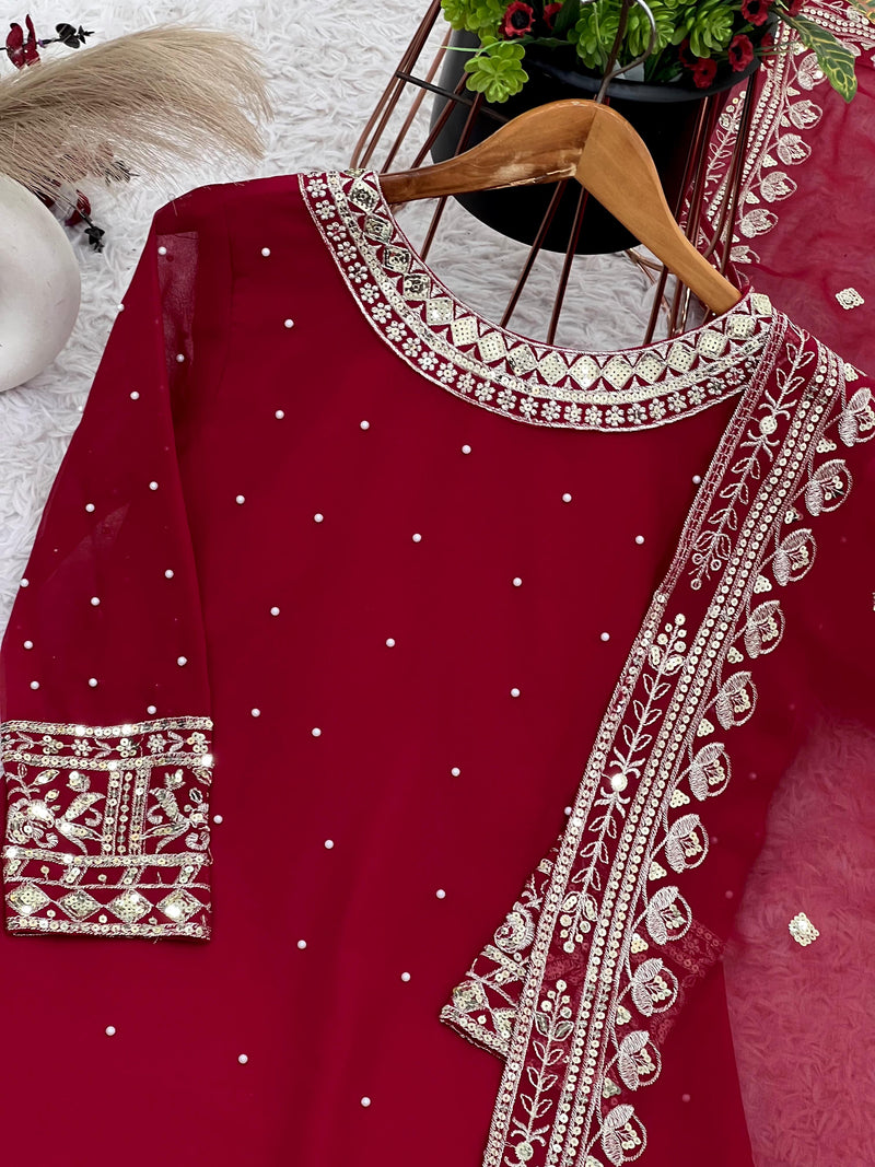 SSR 502 Embroidery Sequence Work Top Gharara And Dupatta With Rivet Moti Work Pakistani Suits