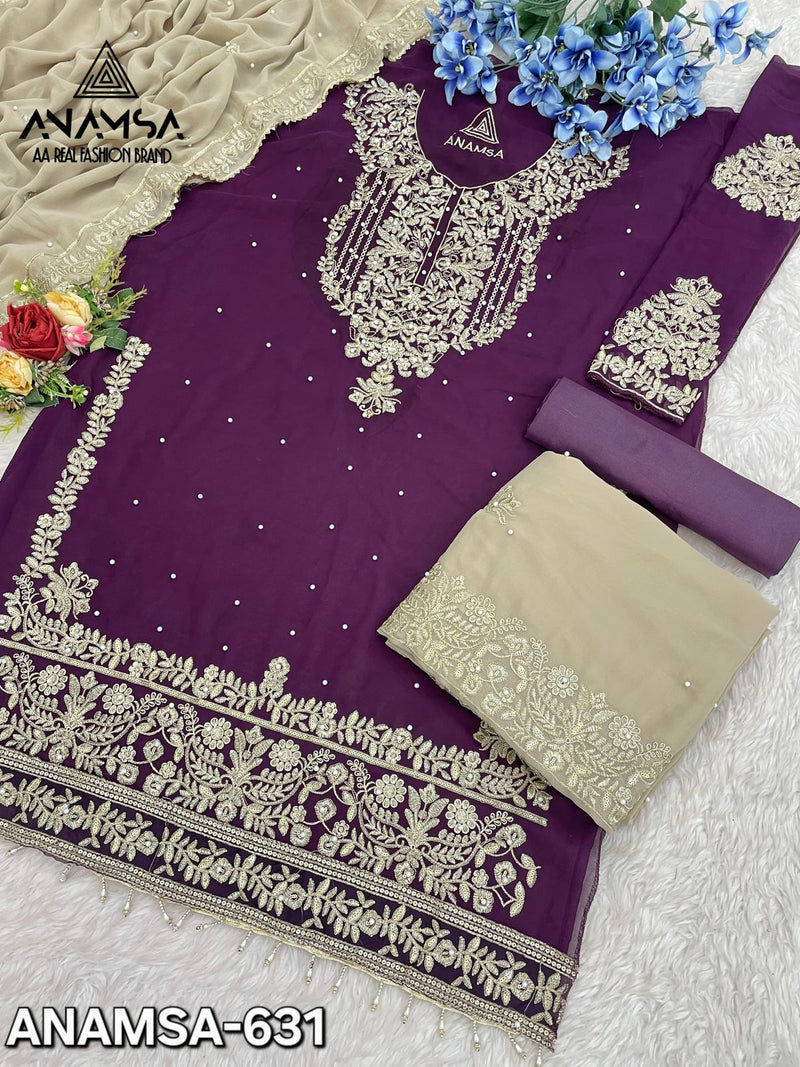 Anamsa 631 Fox Georgette With Heavy Embroidered With Sequence Work And Moti Work Pakistani Suits