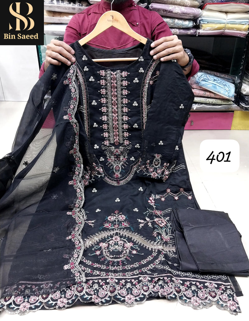 Bin Saeed 401 Readymade Orgenza Emboridery Worked Pakistani Suits