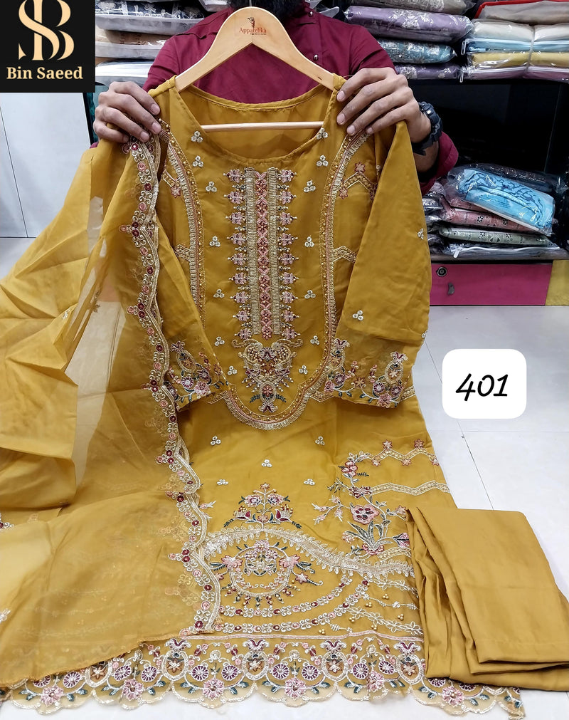 Bin Saeed 401 Readymade Orgenza Emboridery Worked Pakistani Suits