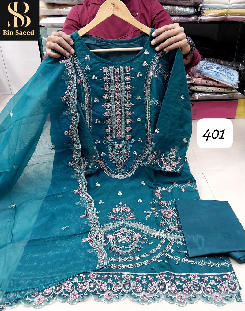 Bin Saeed 401 Readymade Orgenza Emboridery Worked Pakistani Suits