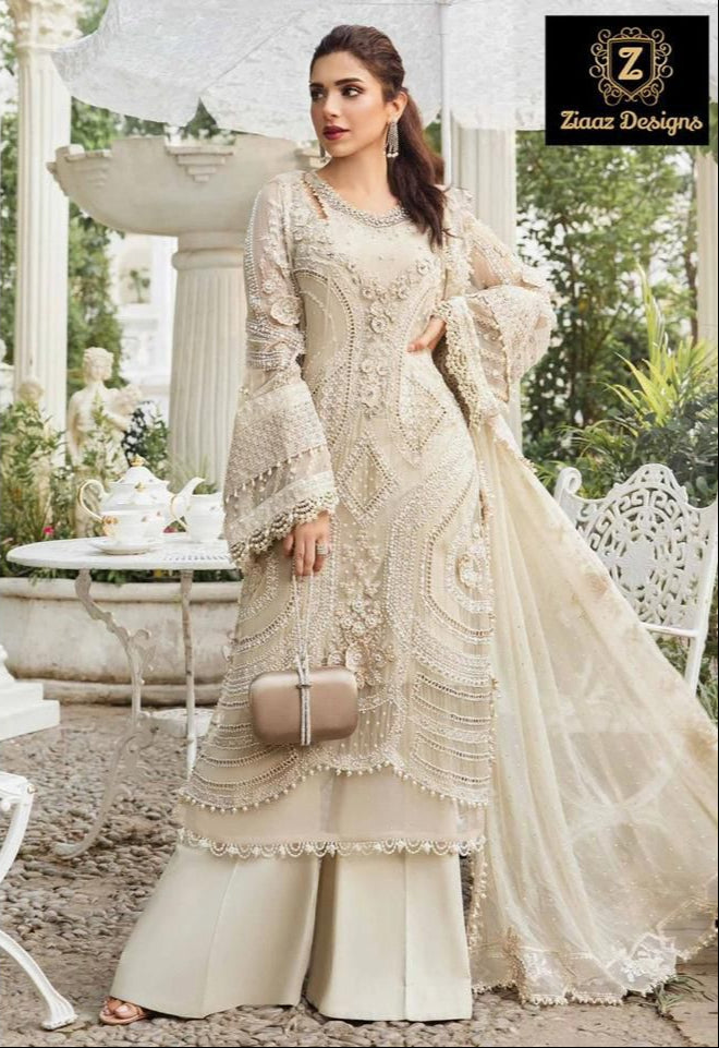 Ziaaz Designs Code 633 Amazing Georgette Embroidered Pearl Work Pakistani Outfit