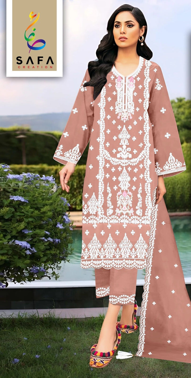 Safa Creation 1027 Premium Orgenza With Zarkhan Diamond And Elegant Embroidery Pakistani Suits