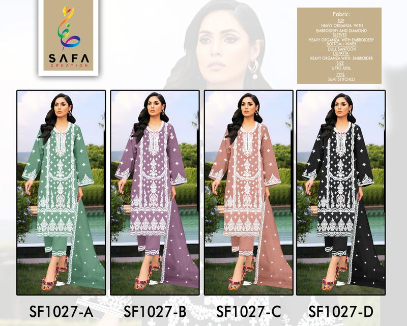 Safa Creation 1027 Premium Orgenza With Zarkhan Diamond And Elegant Embroidery Pakistani Suits