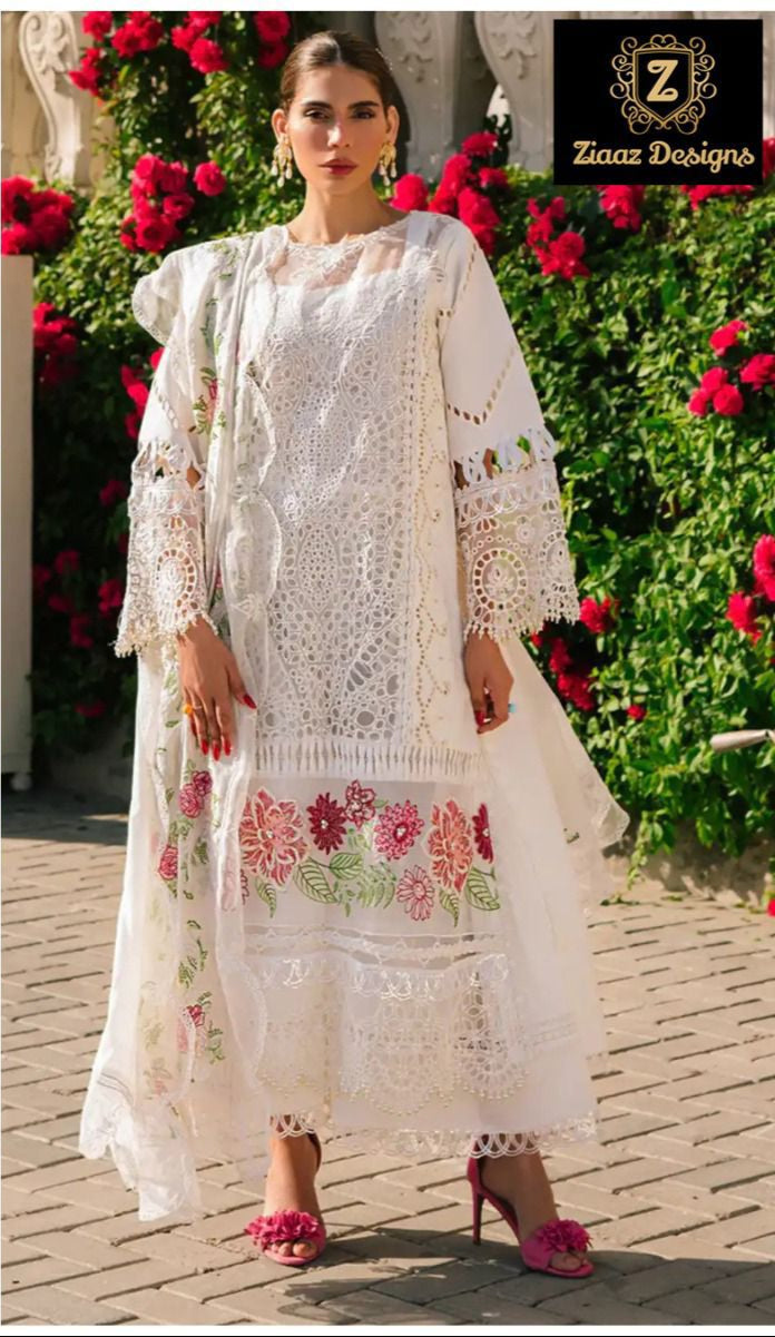 Ziaaz Designs 581 Rayon Schiffli Work Embroidered Semi Stitched Pakistani Outfit