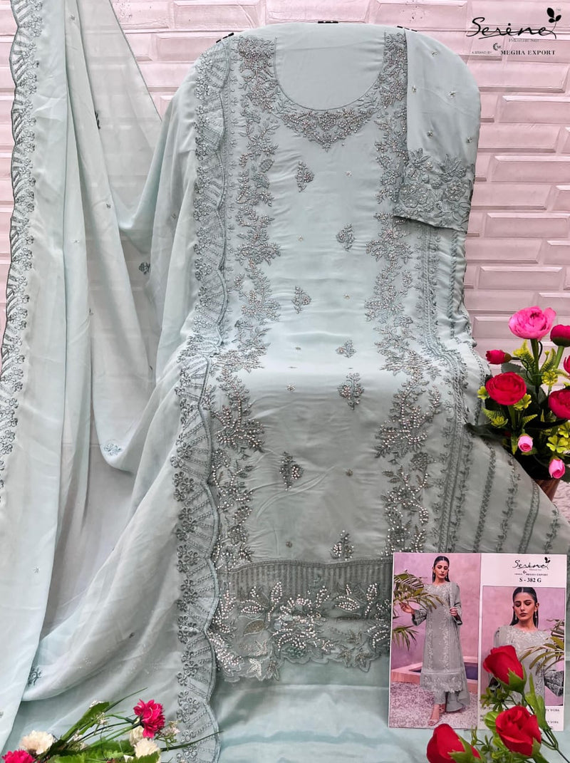 Serine S 382 Fox Georgette Embroidered With Zarkan Worked Pakistani Suits