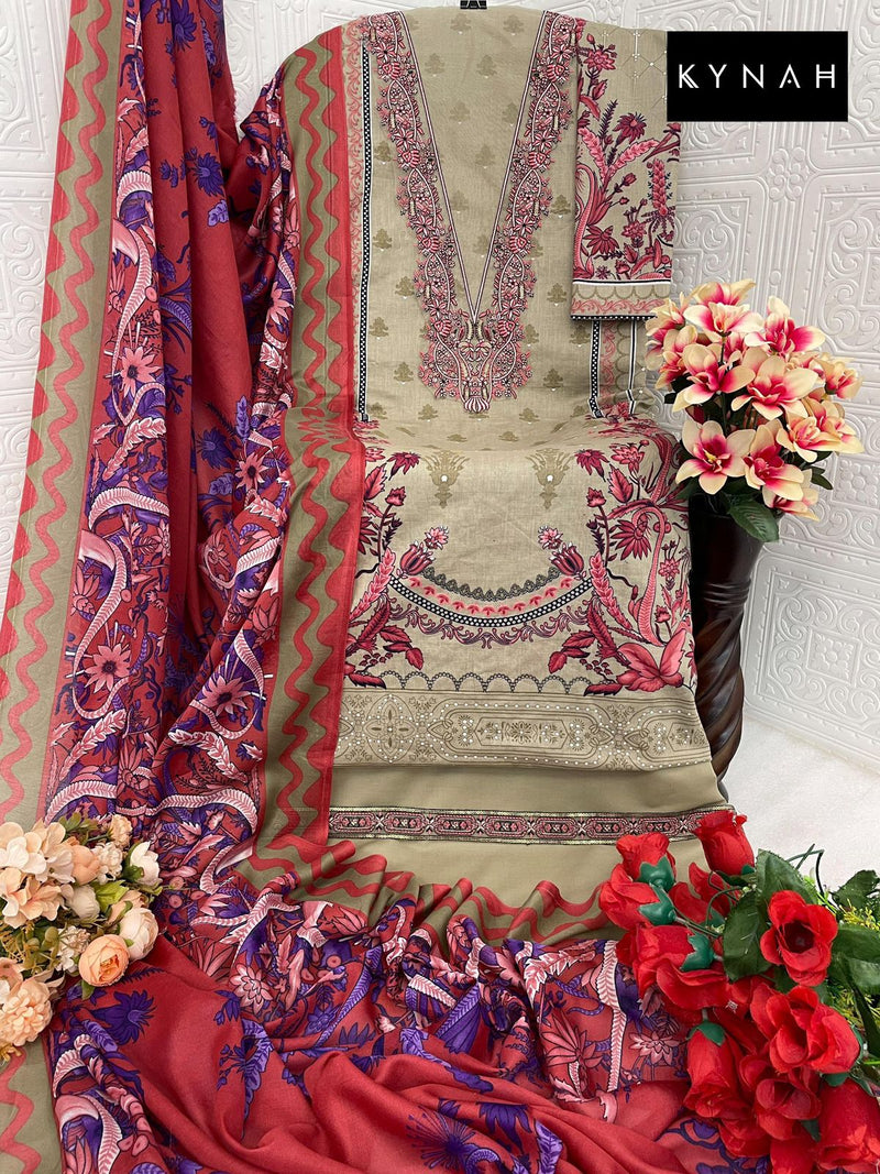 Kynah 2166 Pure Lawn Print With Exclusive Heavy Patch Embrodery Worked Pakistani Suits