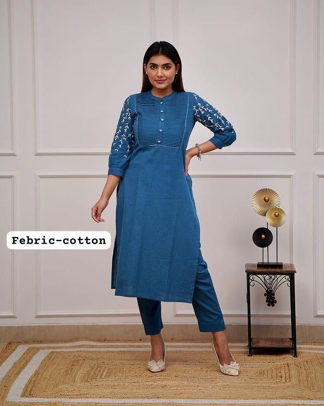 Ethnic Kurti Pant With Embroidery Pintex Detailing For All Day Comfort And Trendy Look