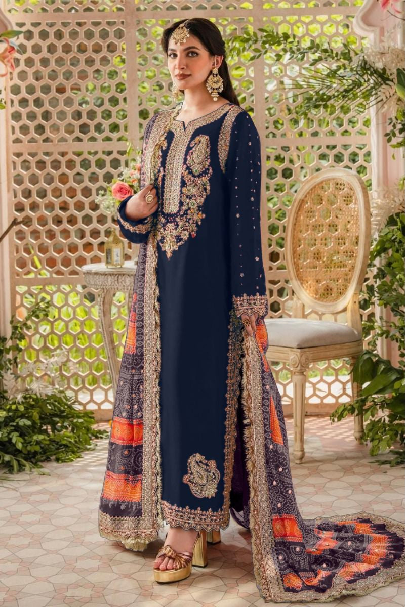 Afrozeh 218 Pure Fox Georgette Embroidered And Sequence Work Heavy Material Pakistani Suits