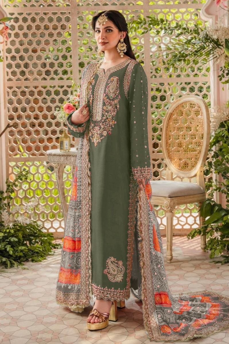 Afrozeh 218 Pure Fox Georgette Embroidered And Sequence Work Heavy Material Pakistani Suits