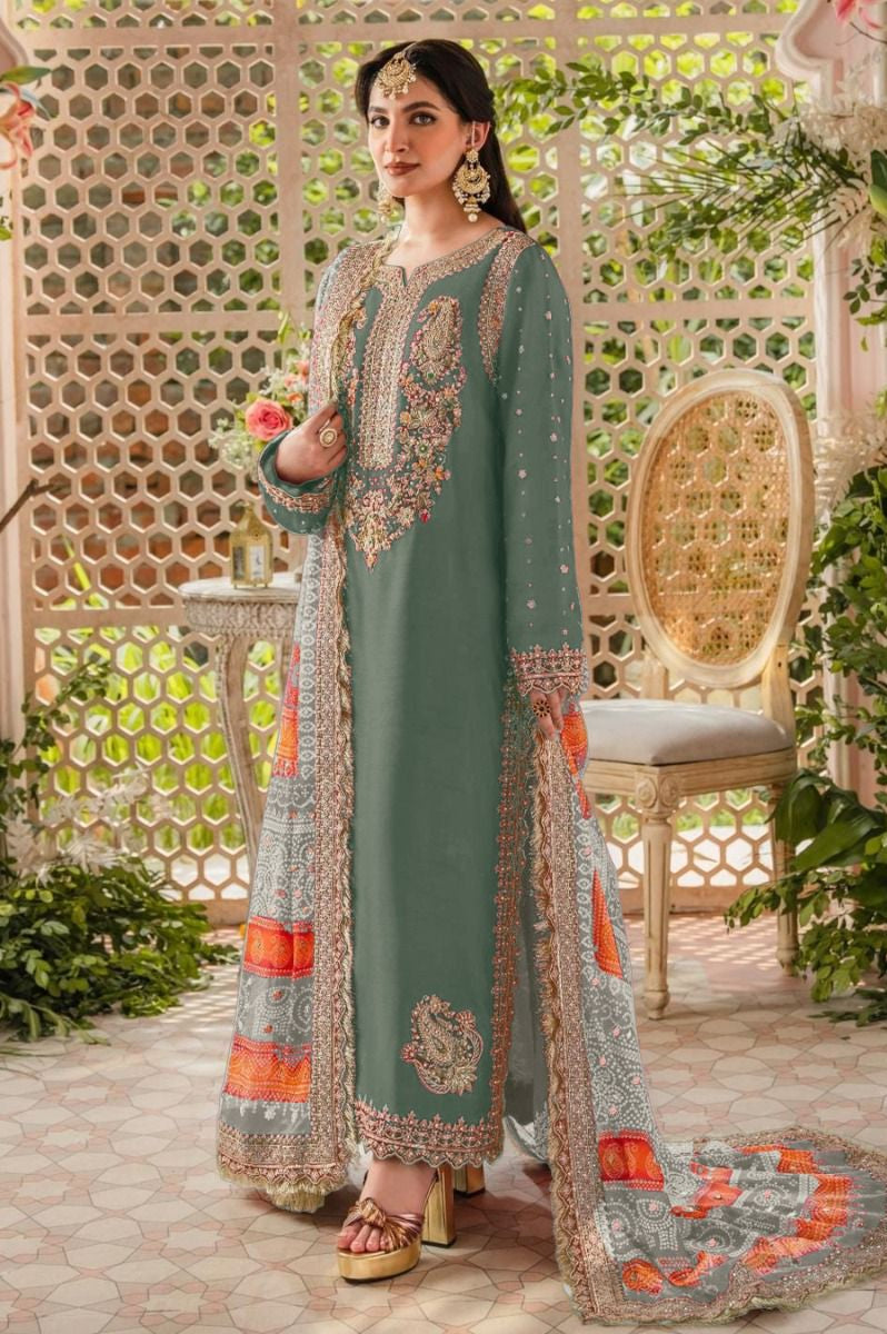 Afrozeh 218 Pure Fox Georgette Embroidered And Sequence Work Heavy Material Pakistani Suits