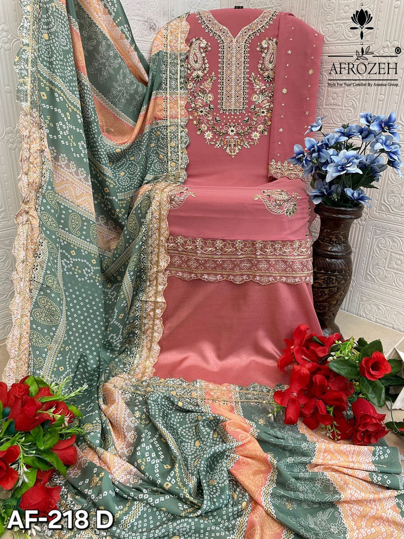 Afrozeh 218 Pure Fox Georgette Embroidered And Sequence Work Heavy Material Pakistani Suits