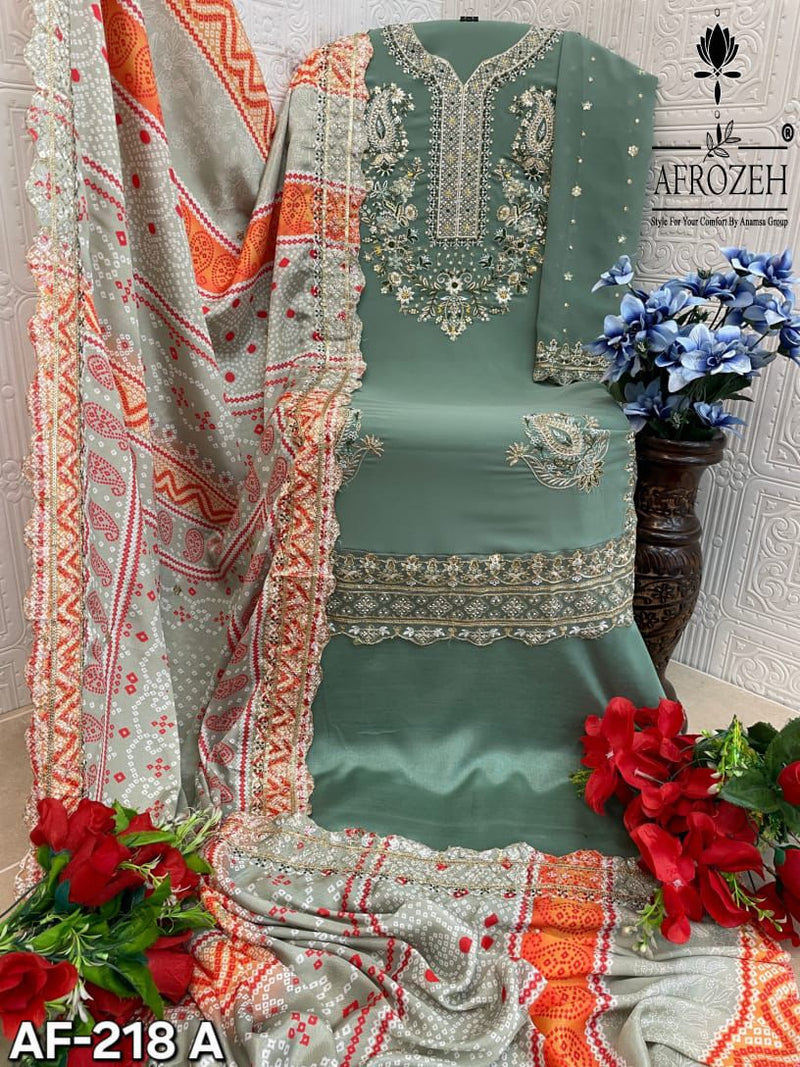 Afrozeh 218 Pure Fox Georgette Embroidered And Sequence Work Heavy Material Pakistani Suits