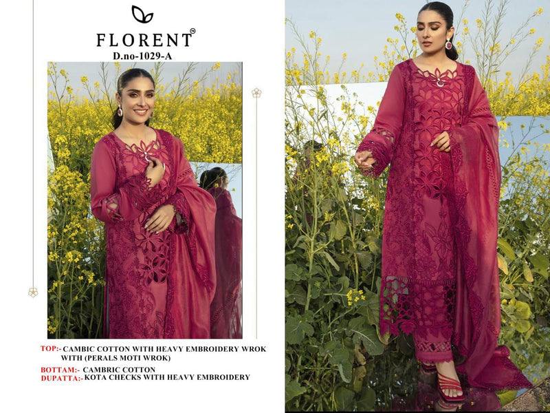 Florent 1029 Cambric Cotton With Heavy Embroidery Work Pakistani Suits