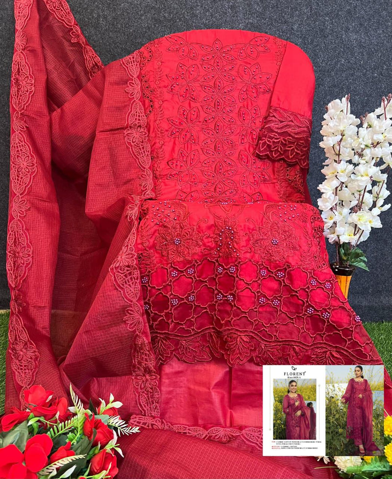 Florent 1029 Cambric Cotton With Heavy Embroidery Work Pakistani Suits