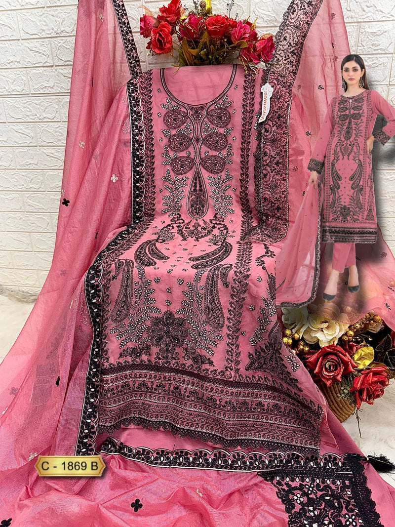 Fepic Rosemeen C 1869 Organza Embroidered Hand Work Pakistani Suits