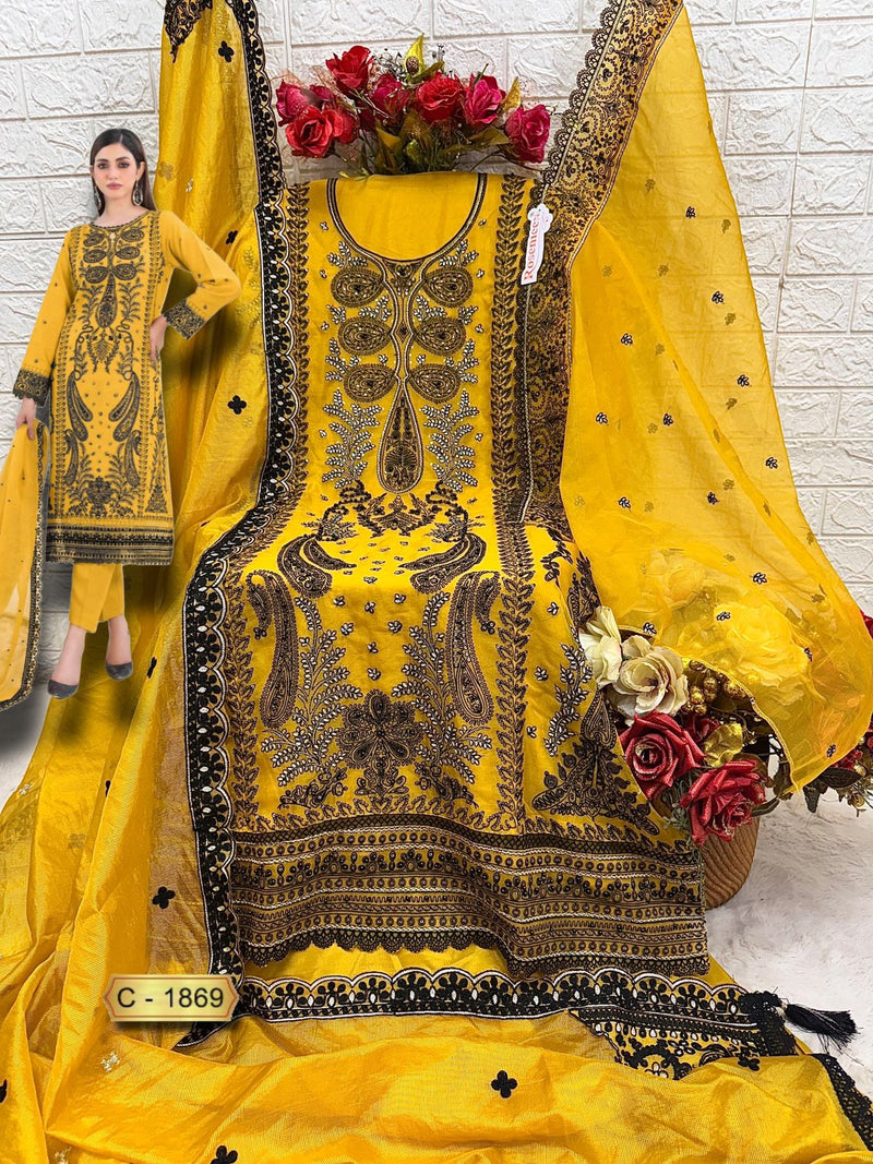 Fepic Rosemeen C 1869 Organza Embroidered Hand Work Pakistani Suits