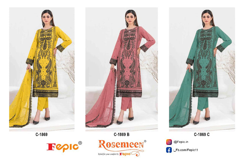 Fepic Rosemeen C 1869 Organza Embroidered Hand Work Pakistani Suits