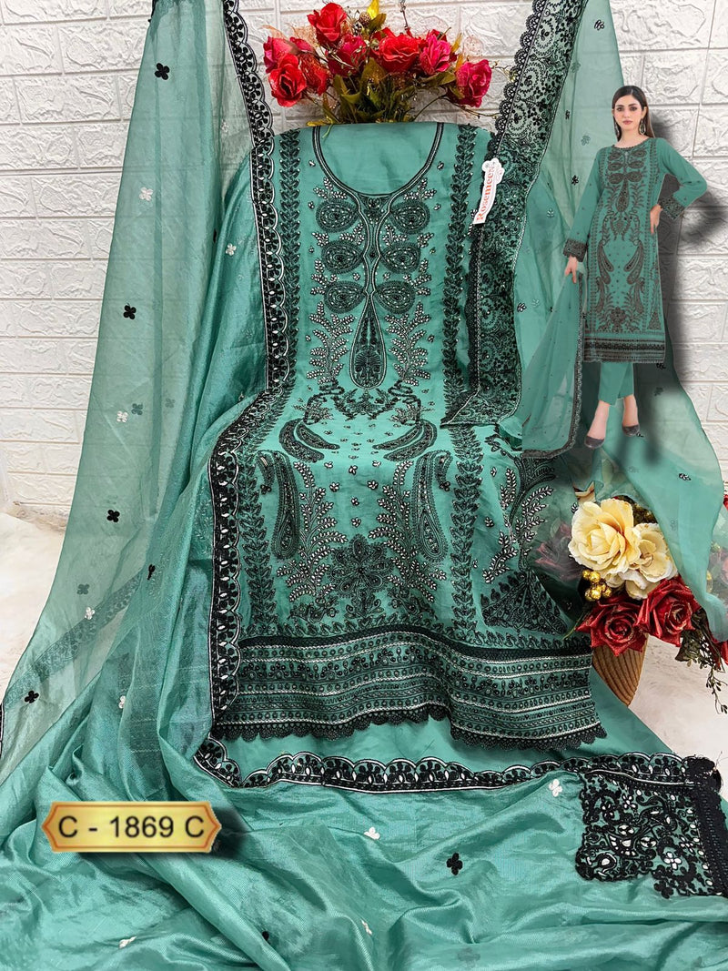 Fepic Rosemeen C 1869 Organza Embroidered Hand Work Pakistani Suits