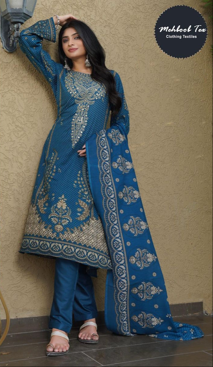 Mehboob Tex 1403 Pure Cotton Print With Exclusive Self Patch Embroidery Worked Pakistani Suits