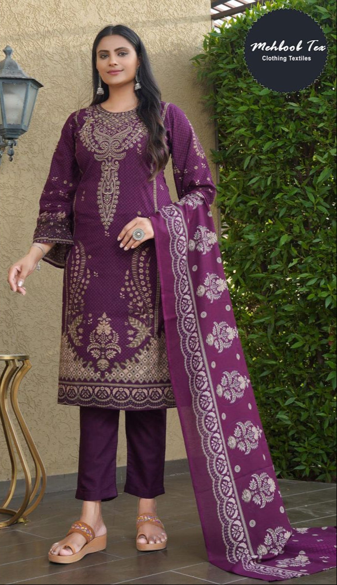 Mehboob Tex 1403 Pure Cotton Print With Exclusive Self Patch Embroidery Worked Pakistani Suits