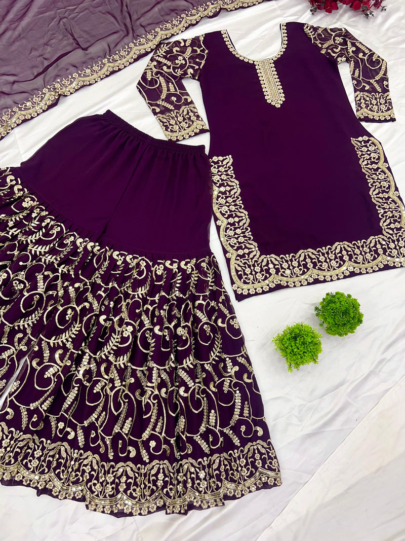 ZF 406 Heavy Embroidery Sequence Work Top-gharara And Dupatta Set Pakistani Suits