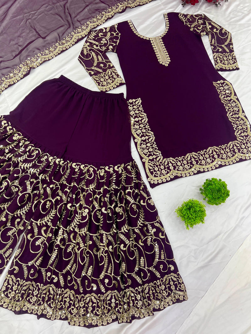 ZF 406 Heavy Embroidery Sequence Work Top-gharara And Dupatta Set Pakistani Suits