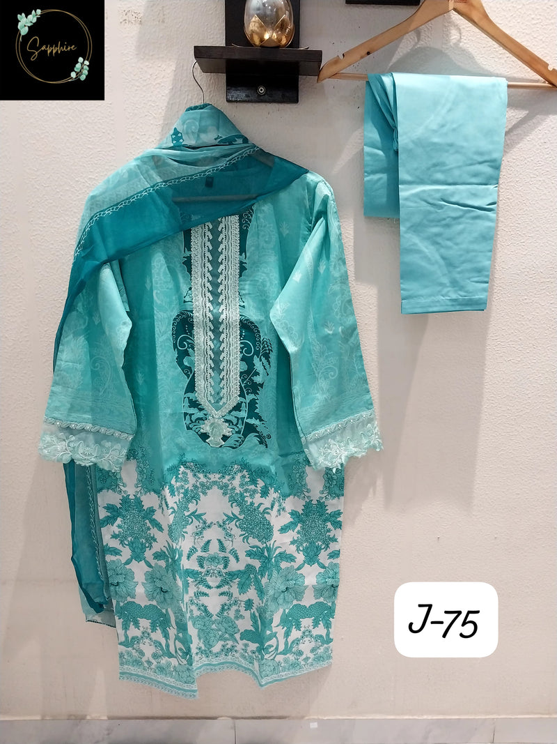 Sapphire Jazmin J 75 Readymade Lawn Suits With Heavy Multiple Patches Pakistani Pret