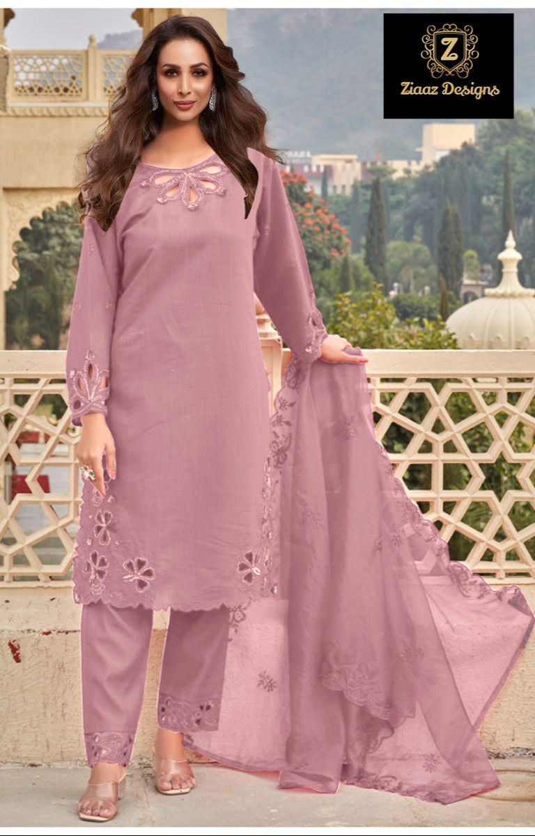 Ziaaz Designs Code 739 Organza Handwork Moti Work Cutwork Semi Stitched Outfit Pakistani Suits