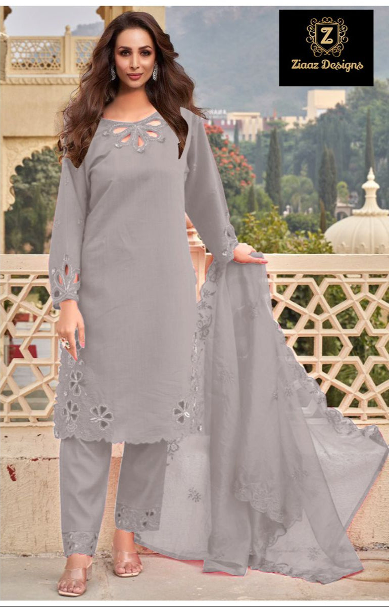 Ziaaz Designs Code 739 Organza Handwork Moti Work Cutwork Semi Stitched Outfit Pakistani Suits