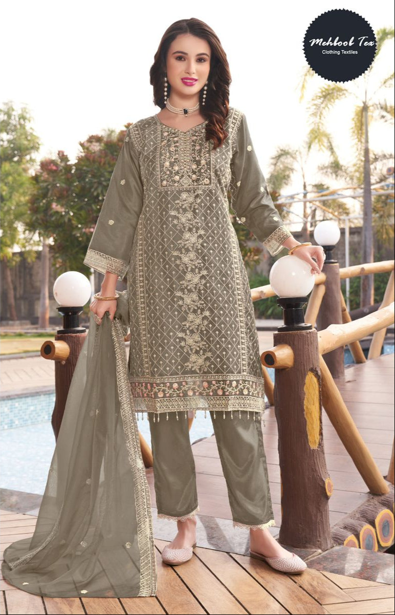 Mehboob Tex 1508 Organza With Embroidery Work With Hand Work Pakistani Suits