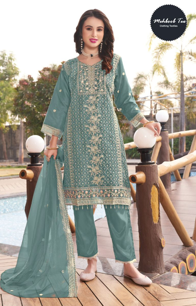 Mehboob Tex 1508 Organza With Embroidery Work With Hand Work Pakistani Suits