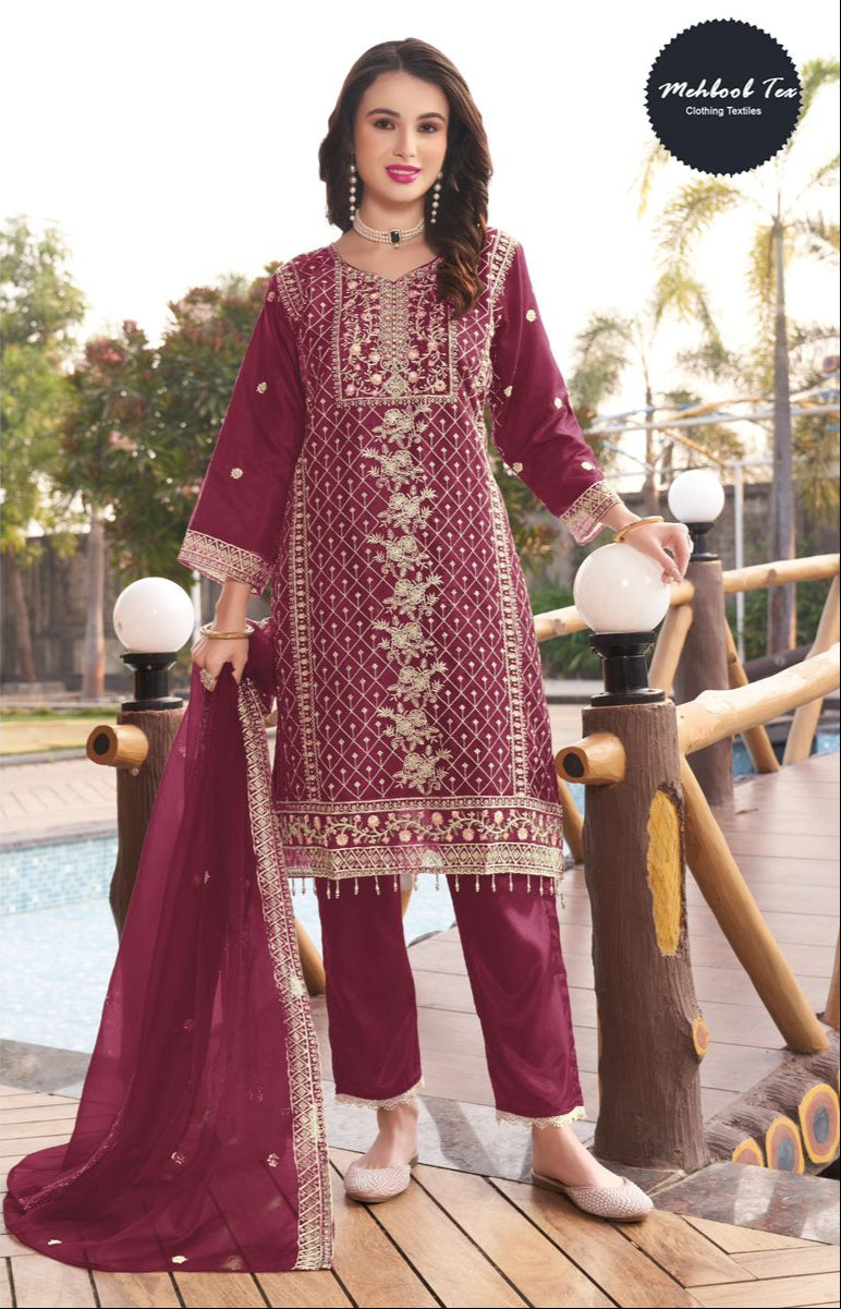 Mehboob Tex 1508 Organza With Embroidery Work With Hand Work Pakistani Suits