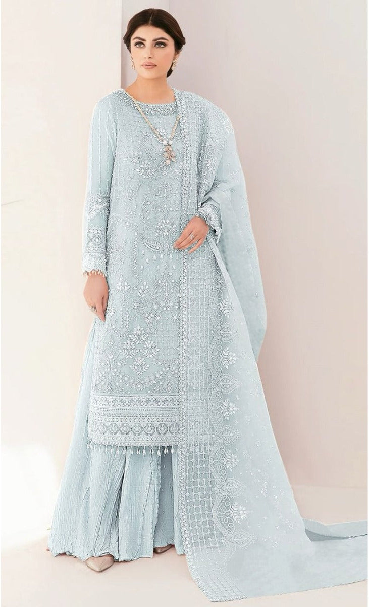 Mushq M 297 Pure Fox Gerogette Embroidered Worked Pakistani Suits