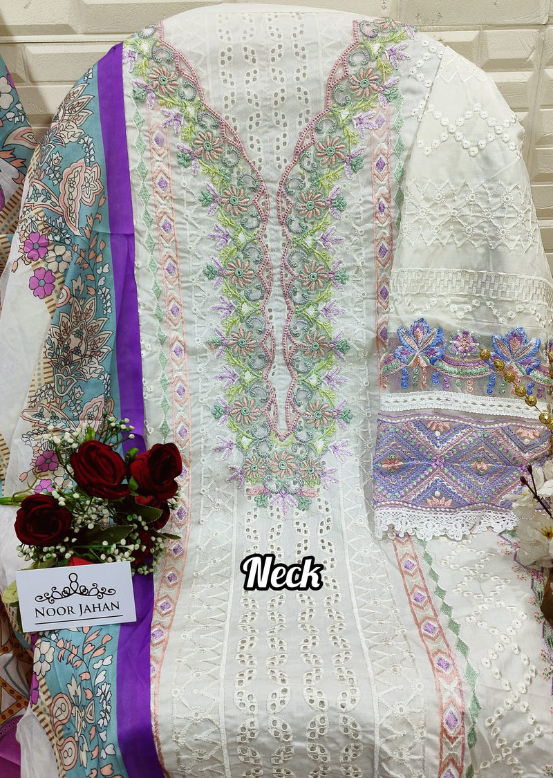 Noor Jahan NJ 44 Heavy Cotton Fabric With Heavy Embroidery Worked Pakistani Suits