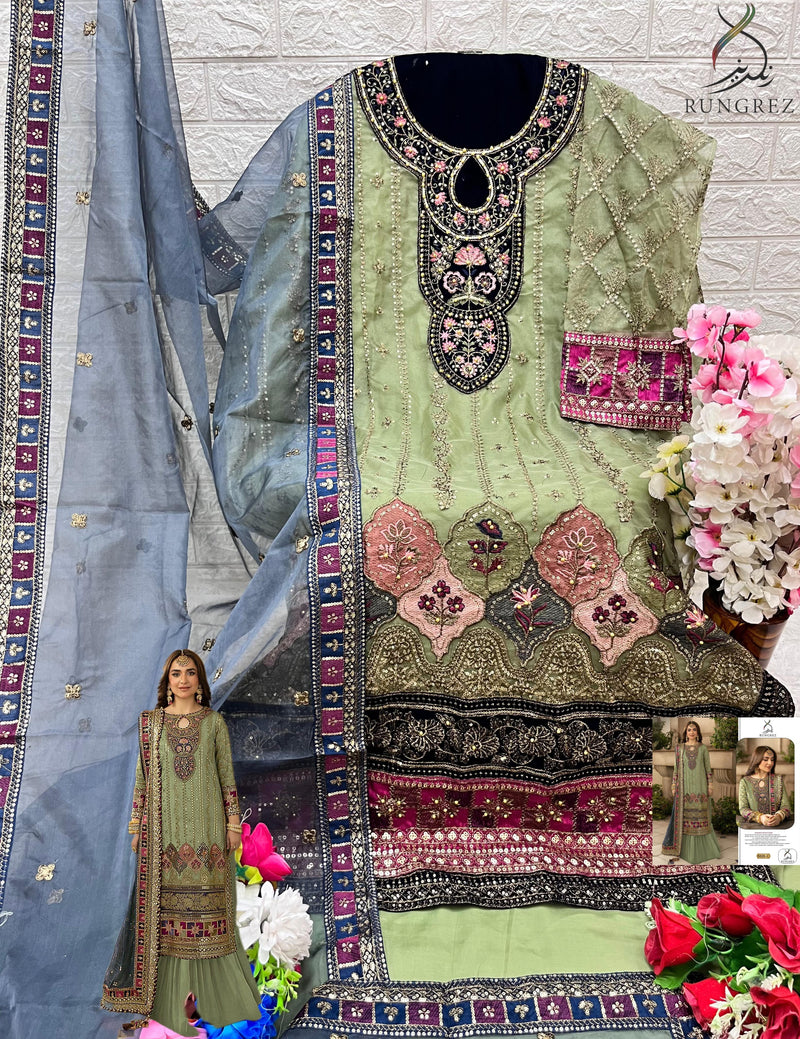 Rungrez 5020 Organza With Heavy Embroidery With Heavy Hand Worked Pakistani Suits