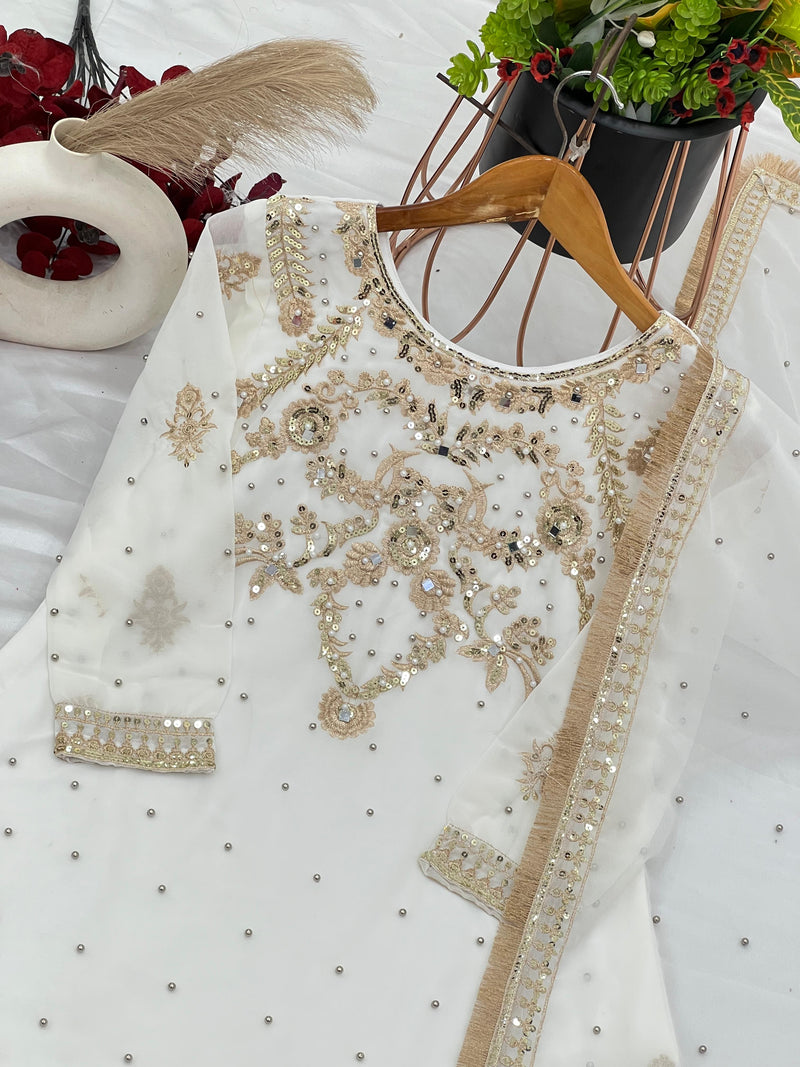 SR 1663 Georgette With Heavy Embroidery Sequence And Full Sleeve Revet Moti Work Pakistani Suits