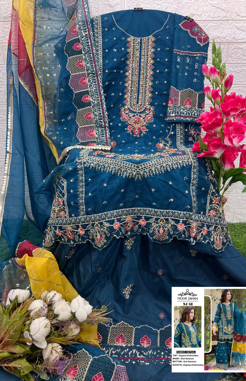 Noor Jahan NJ 58 Organza Fabric With Heavy Embroidery Pakistani Suits