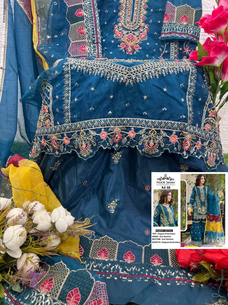 Noor Jahan NJ 58 Organza Fabric With Heavy Embroidery Pakistani Suits