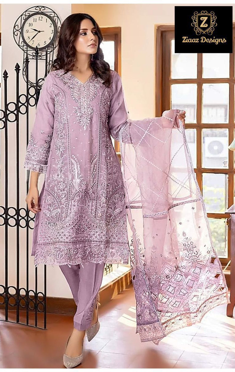 Ziaaz Designs Code 667 Organza Embroidered Handwork Semi Stitched Pakistani Outfit