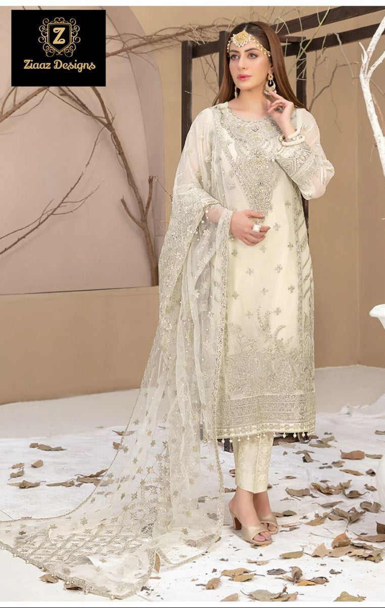 Ziaaz Designs Code 680 Organza Embroidered Handwork Semi Stitched Pakistani Outfit