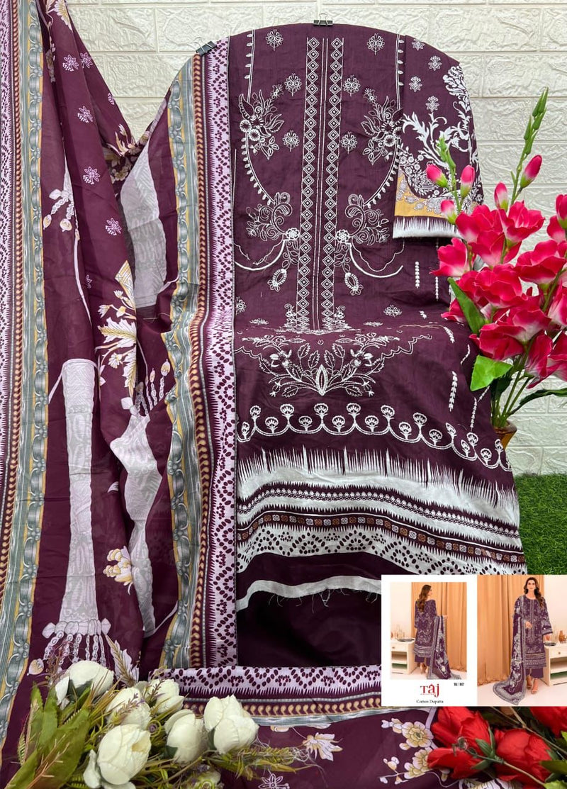 Taj 587 Pure Cotton Print With Heavy Self Embroidery Worked Pakistani Suits