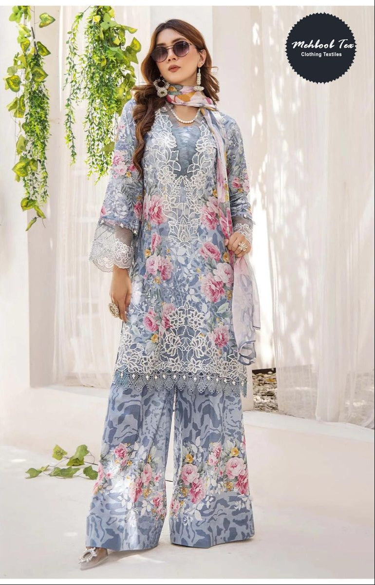 Mehboob Tex 1525 Pure Cotton Print With Embrodairy Self Work 6 Patch Pakistani Suits