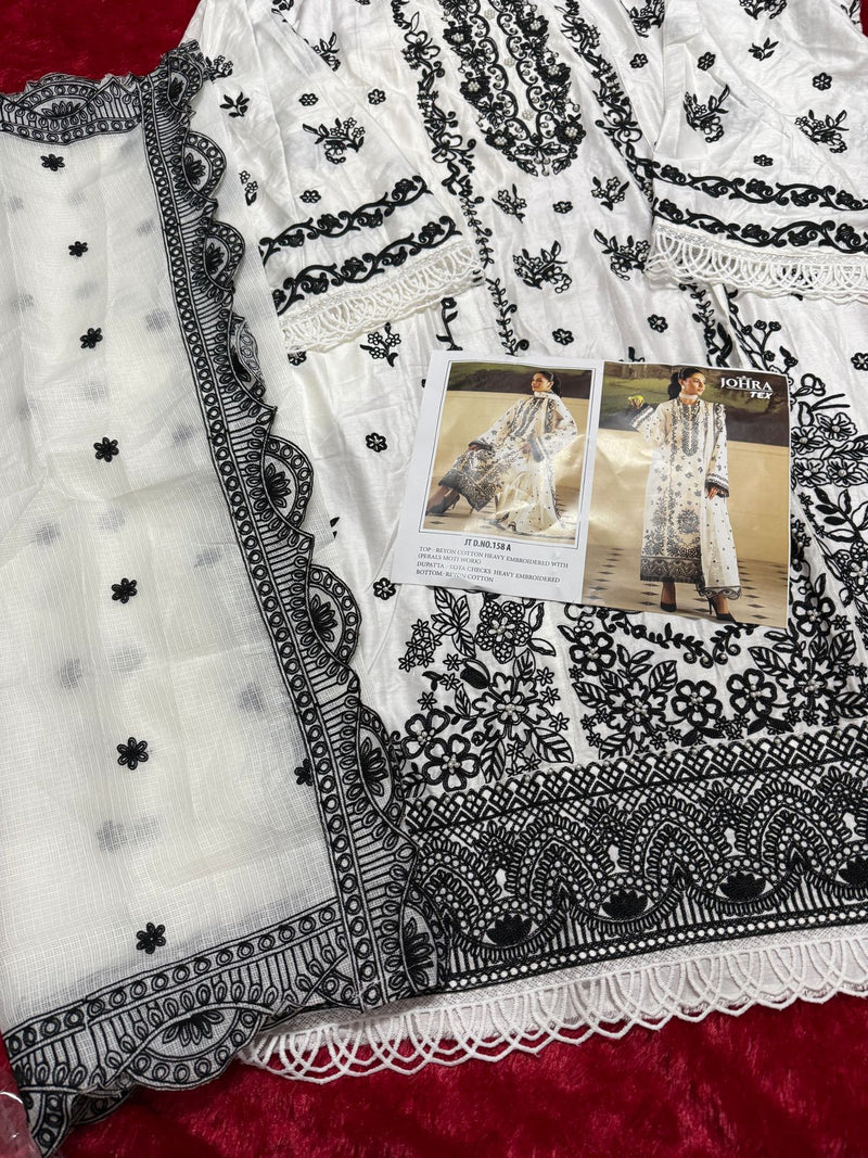 Johra Tex Jt 158 Rayyon Cotton With Embroidered With Perals Moti Work Pakistani Suits