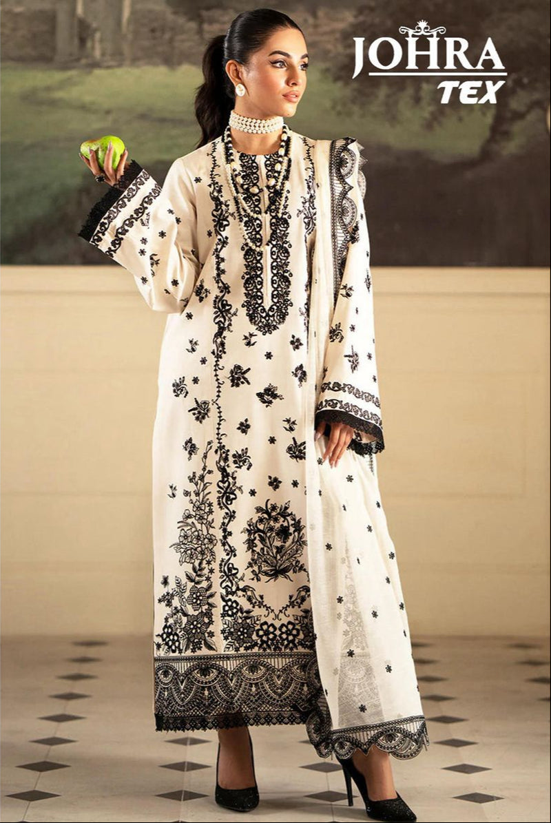 Johra Tex Jt 158 Rayyon Cotton With Embroidered With Perals Moti Work Pakistani Suits